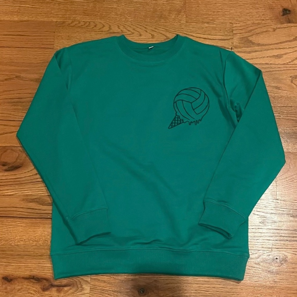 Emerald Green Women’s Crewneck Sweater with Volleyball Design